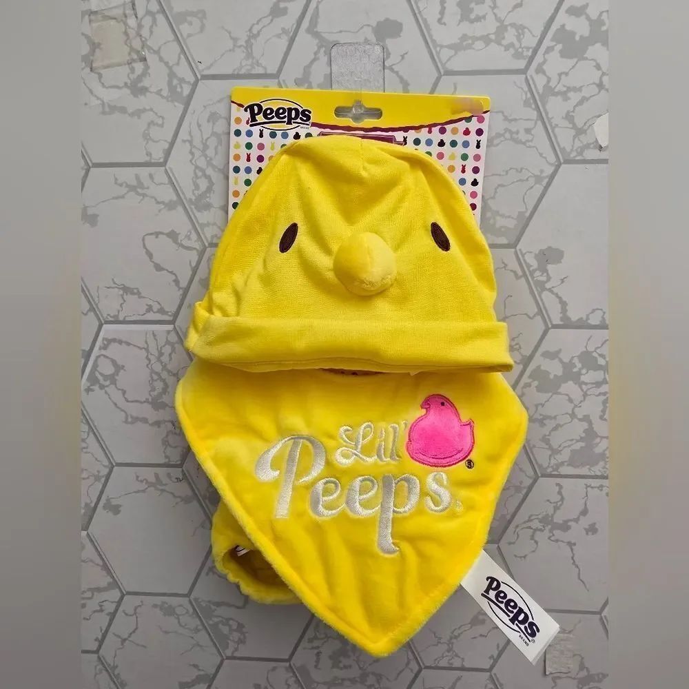 New Yellow Peeps Baby girl Set Includes Hat, Bib, Booties Easter Bunny Lil Peeps